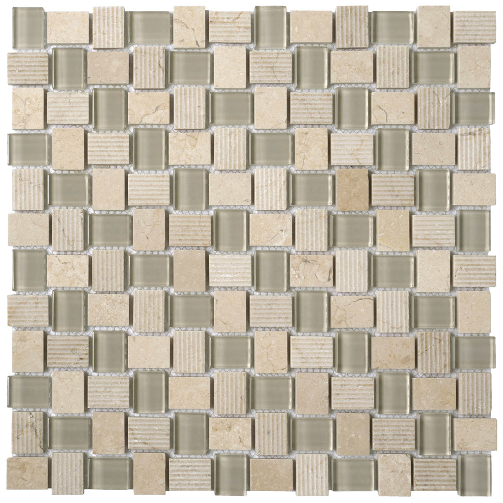 12x12 Beige Carrara and Glass ile