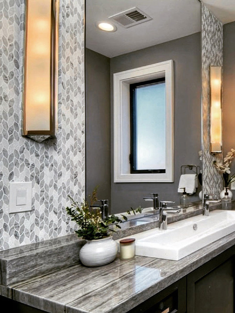 12x12 Etched Leaf Marble Tile