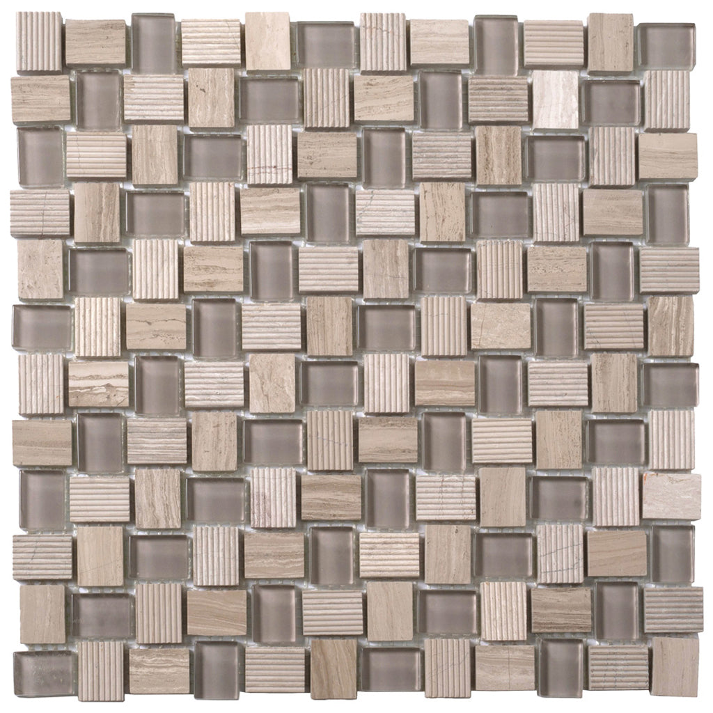 Gray 12x12 Polished Etched Brick Glass Marble Mosaic Tile (5 pack, 4.83 sq ft/case) - Sample