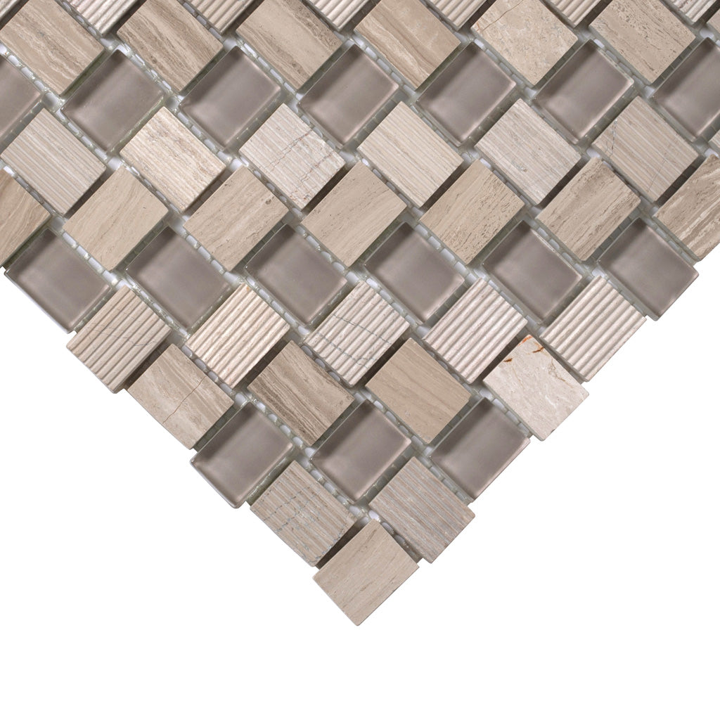 Gray 12x12 Polished Etched Brick Glass Marble Mosaic Tile (5 pack, 4.83 sq ft/case) - Sample