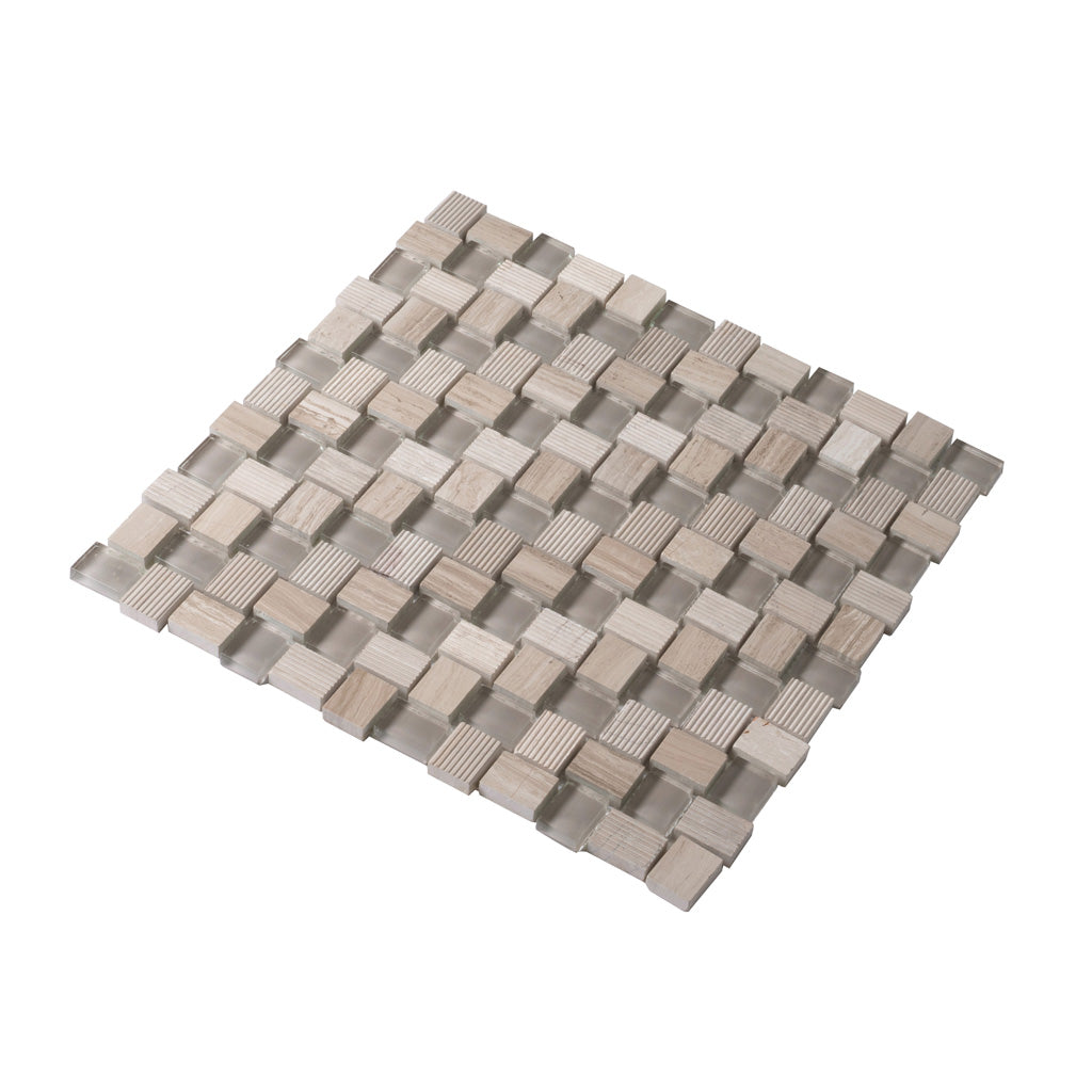 Gray 12x12 Polished Etched Brick Glass Marble Mosaic Tile (5 pack, 4.83 sq ft/case) - Sample