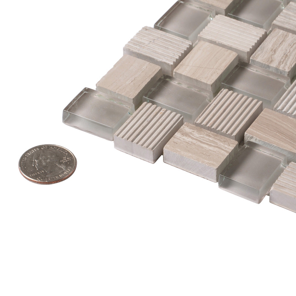 Gray 12x12 Polished Etched Brick Glass Marble Mosaic Tile (5 pack, 4.83 sq ft/case) - Sample