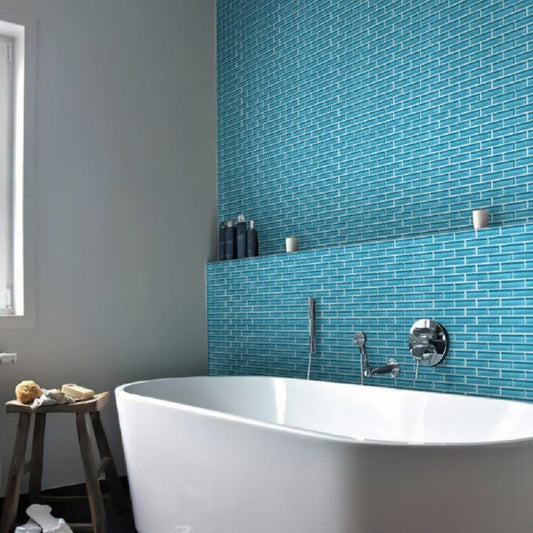 Sapphire Blue 12x12 Glossy Brick Glass Mosaic Tile (5 pack, 4.92 sq ft/case) - Sample