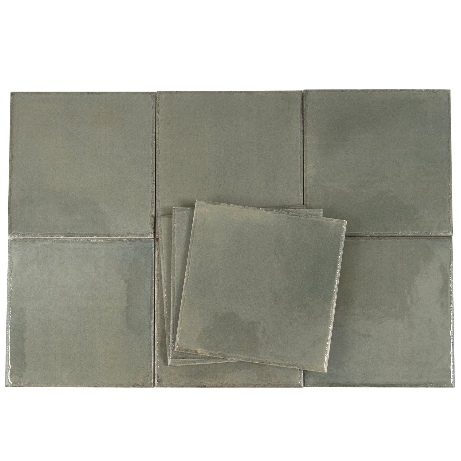 Cadence 8x8 Dark Moss Green Porcelain Zellige Square Wall and Floor Tile (29 Pack, 12.49 sq ft/case) - Sample