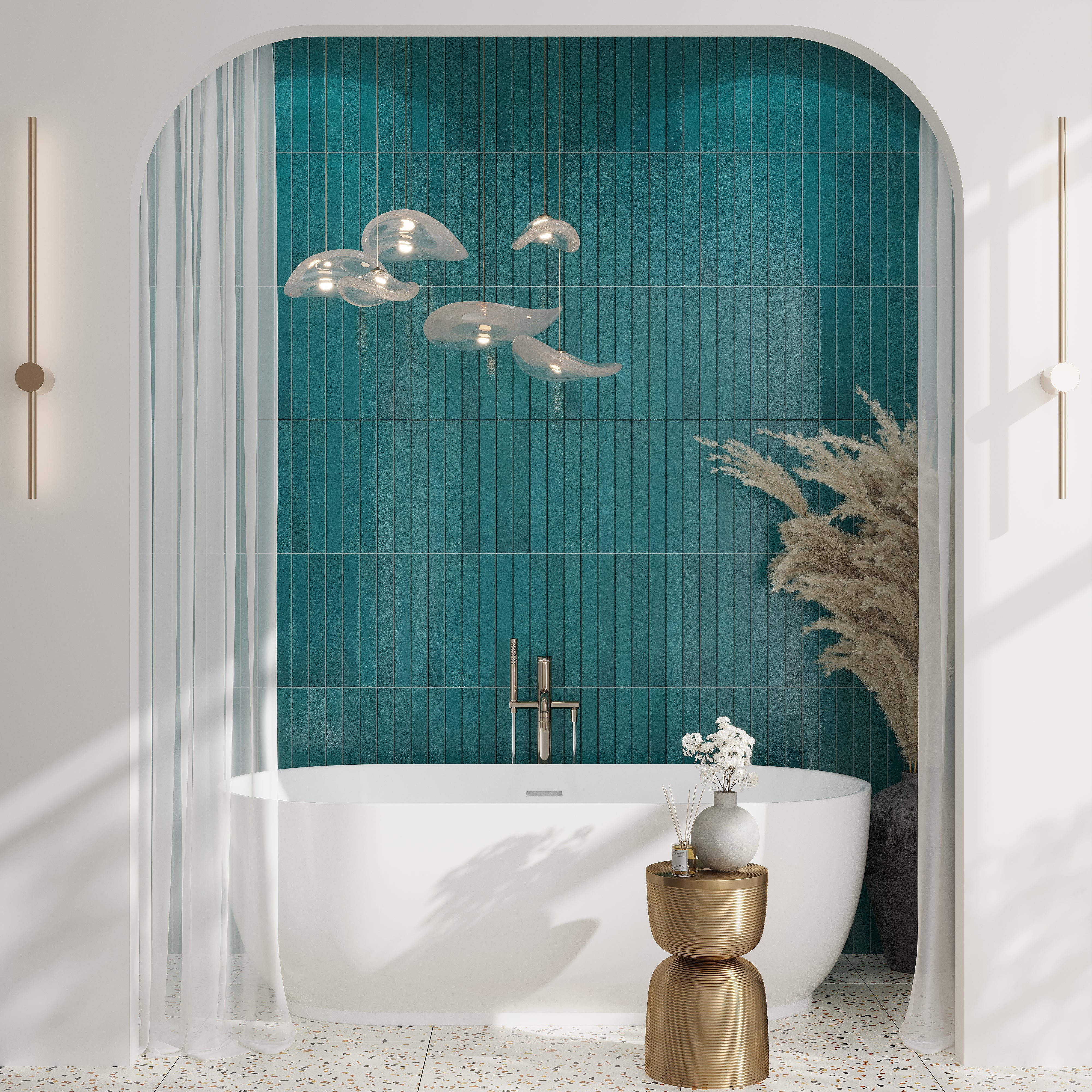 Tropical Teal 2x16 Glossy Zellige Subway Ceramic Tile (50 pack