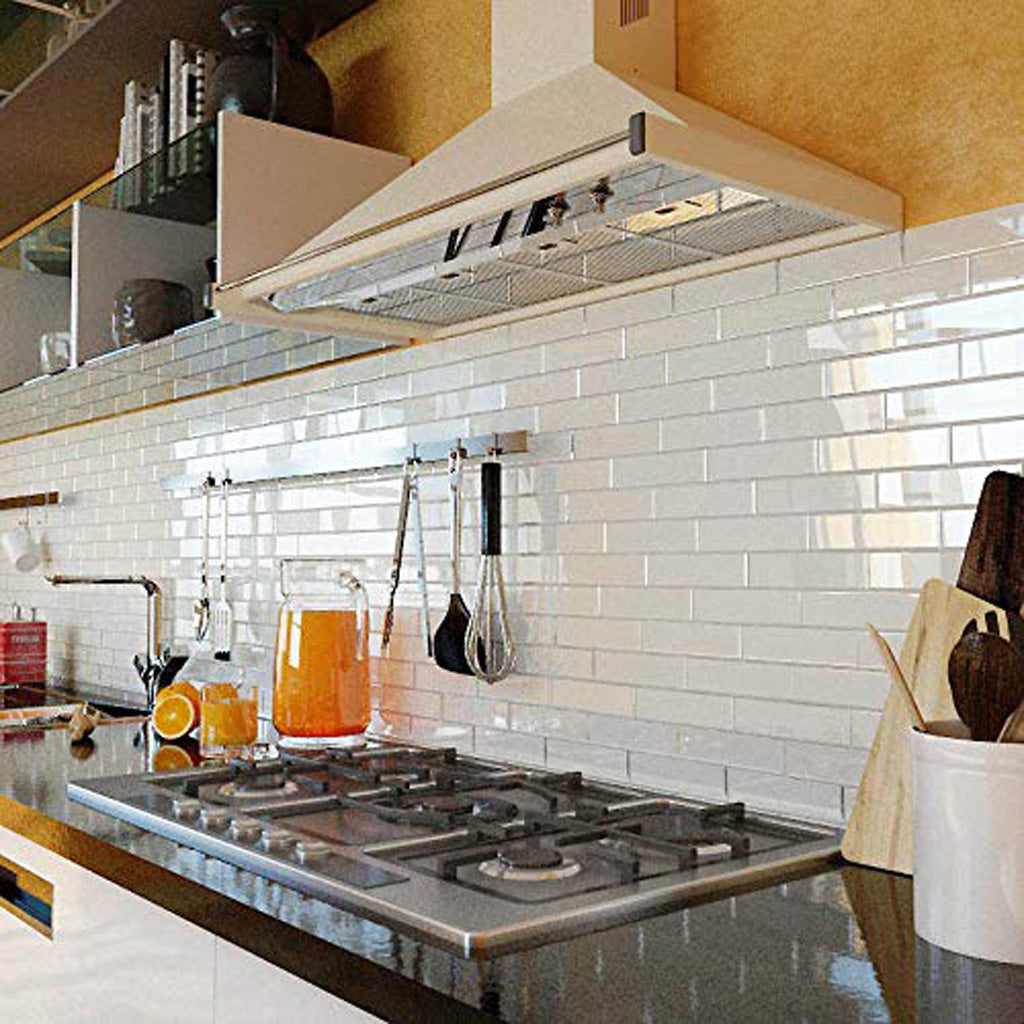 White Glass Kitchen Backsplash Tile