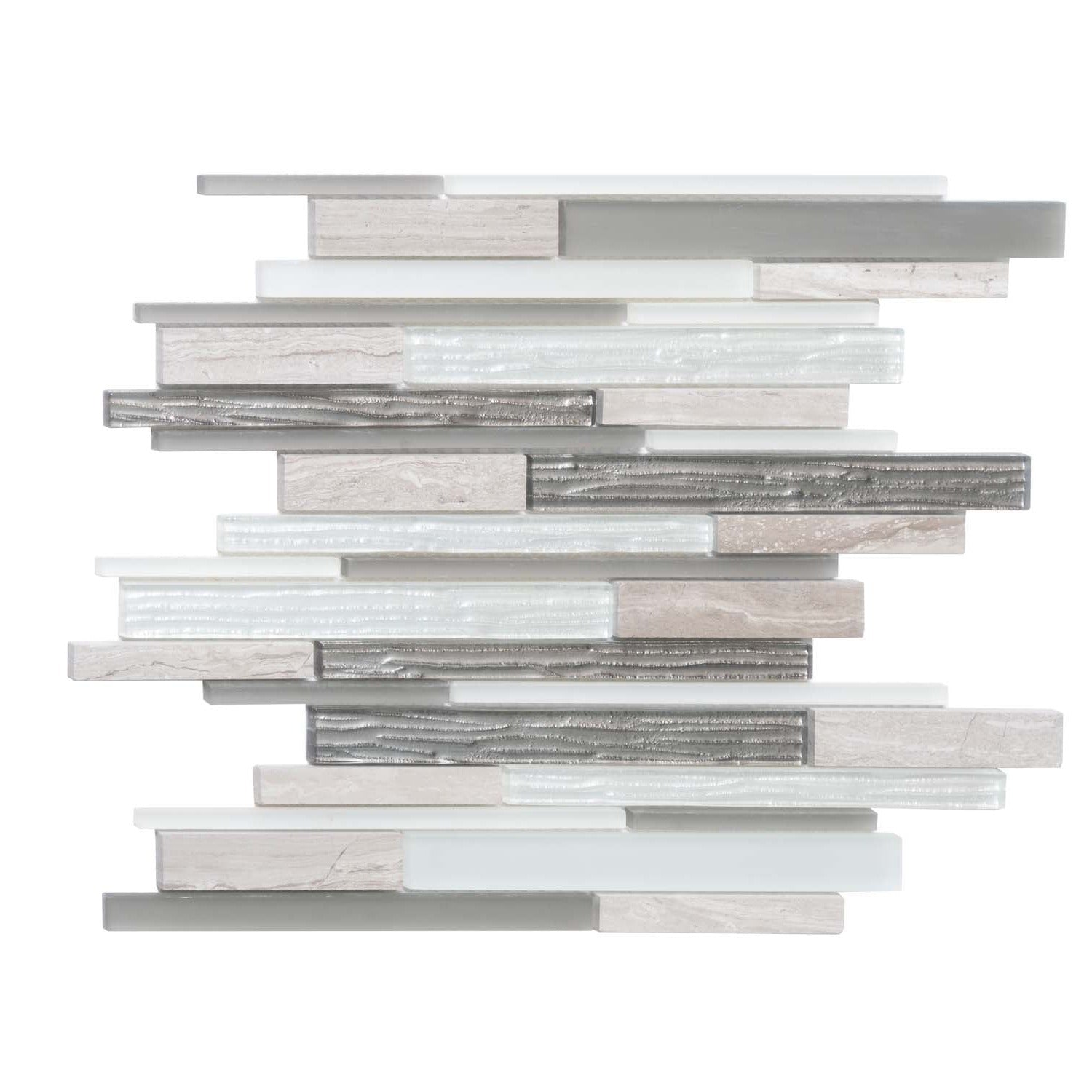 Gray White 12x12 Polished Matte Brick Glass Stone Mosaic Tile (5 pack, 4.83 sq ft/case) - Sample