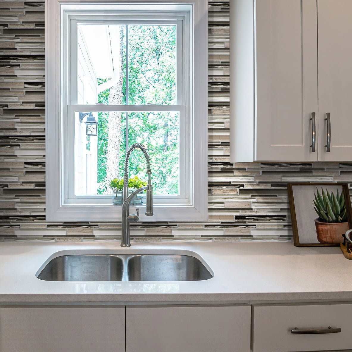 Gray White 12x12 Polished Matte Brick Glass Stone Mosaic Tile (5 pack, 4.83 sq ft/case) - Sample