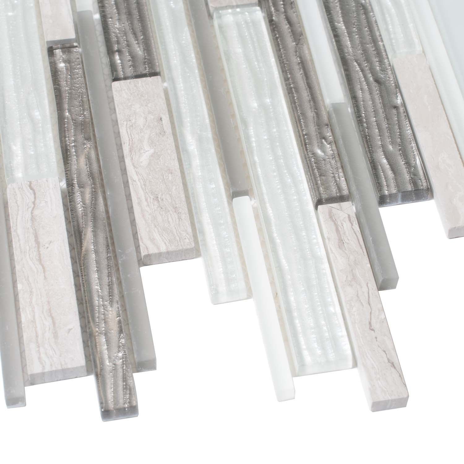 Gray White 12x12 Polished Matte Brick Glass Stone Mosaic Tile (5 pack, 4.83 sq ft/case) - Sample