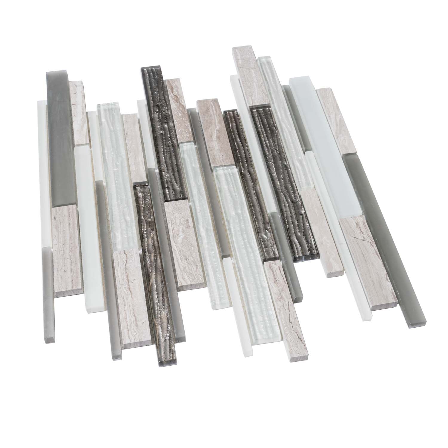 Gray White 12x12 Polished Matte Brick Glass Stone Mosaic Tile (5 pack, 4.83 sq ft/case) - Sample