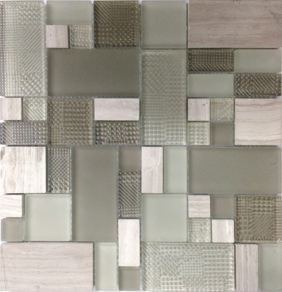 Light Gray 12x12 Polished Matte Textured Multi-shaped Glass Stone Mosaic Tile (5 pack, 4.75 sq ft/case) - Sample