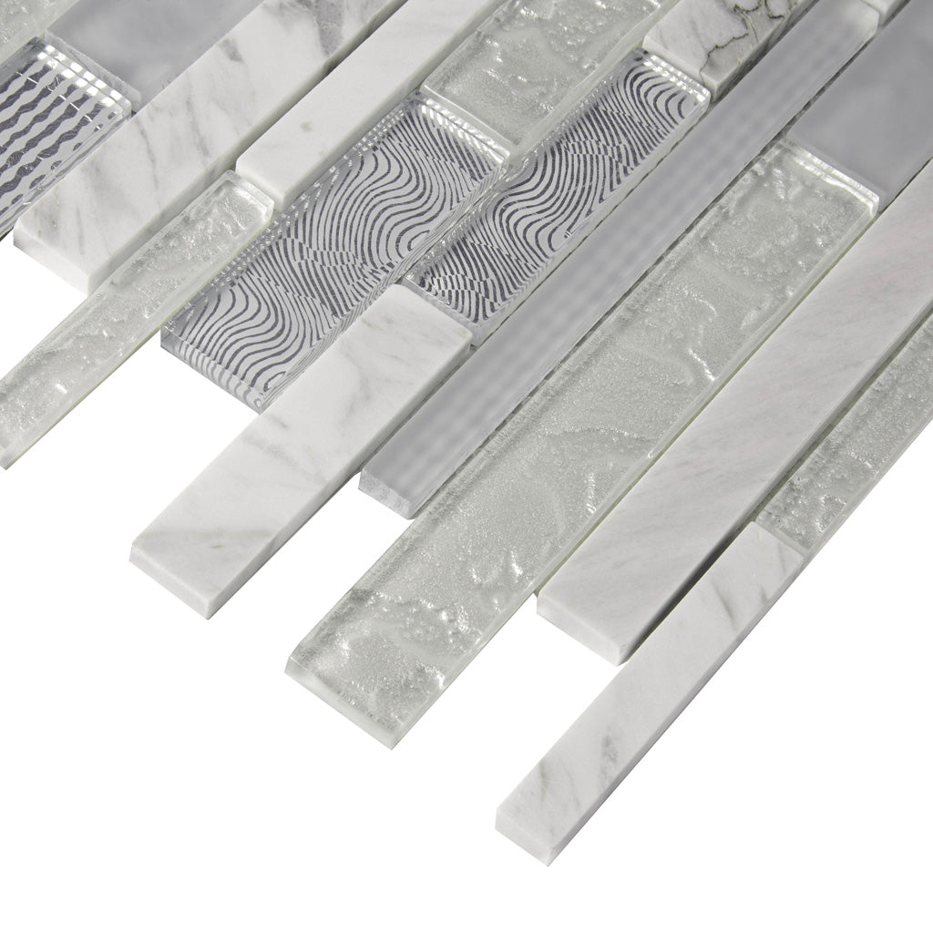 White 12x12 Brick Polished Matte Glass Stone Mosaic Tile (5 pack, 4.83 sq ft/case) - Sample