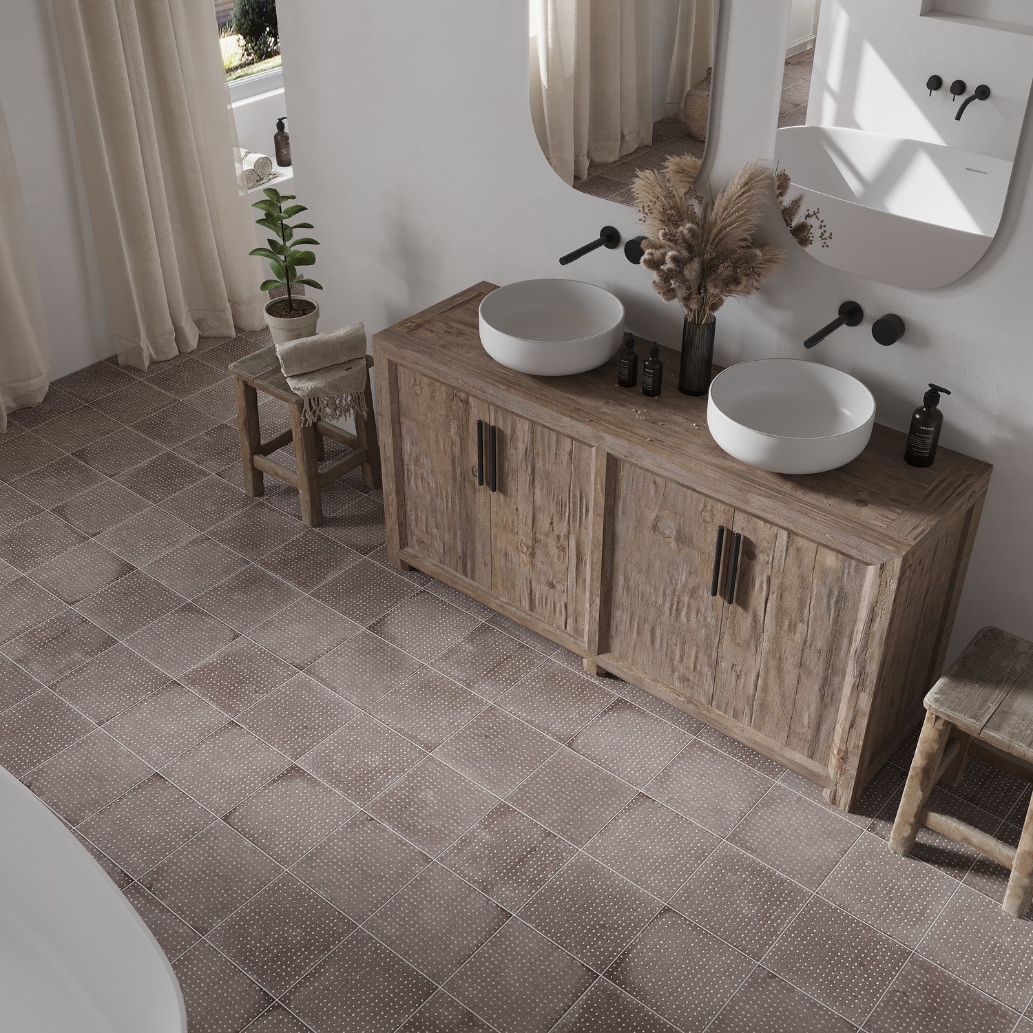 Terracotta Brown 9x9 Matte, Glossy Dotted Square Porcelain Tile (13 pack, 6.96 sq ft/case)