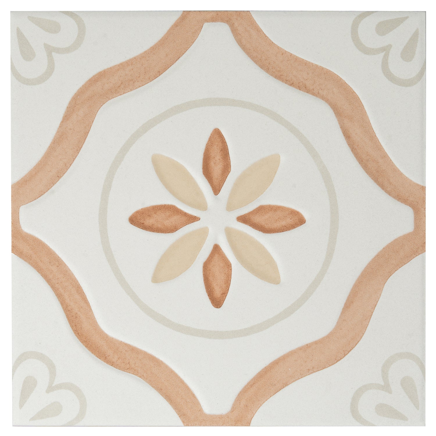 Clay off-white 9x9 Matte, Glossy Floral Square Porcelain Tile (13 pack, 6.96 sq ft/case)