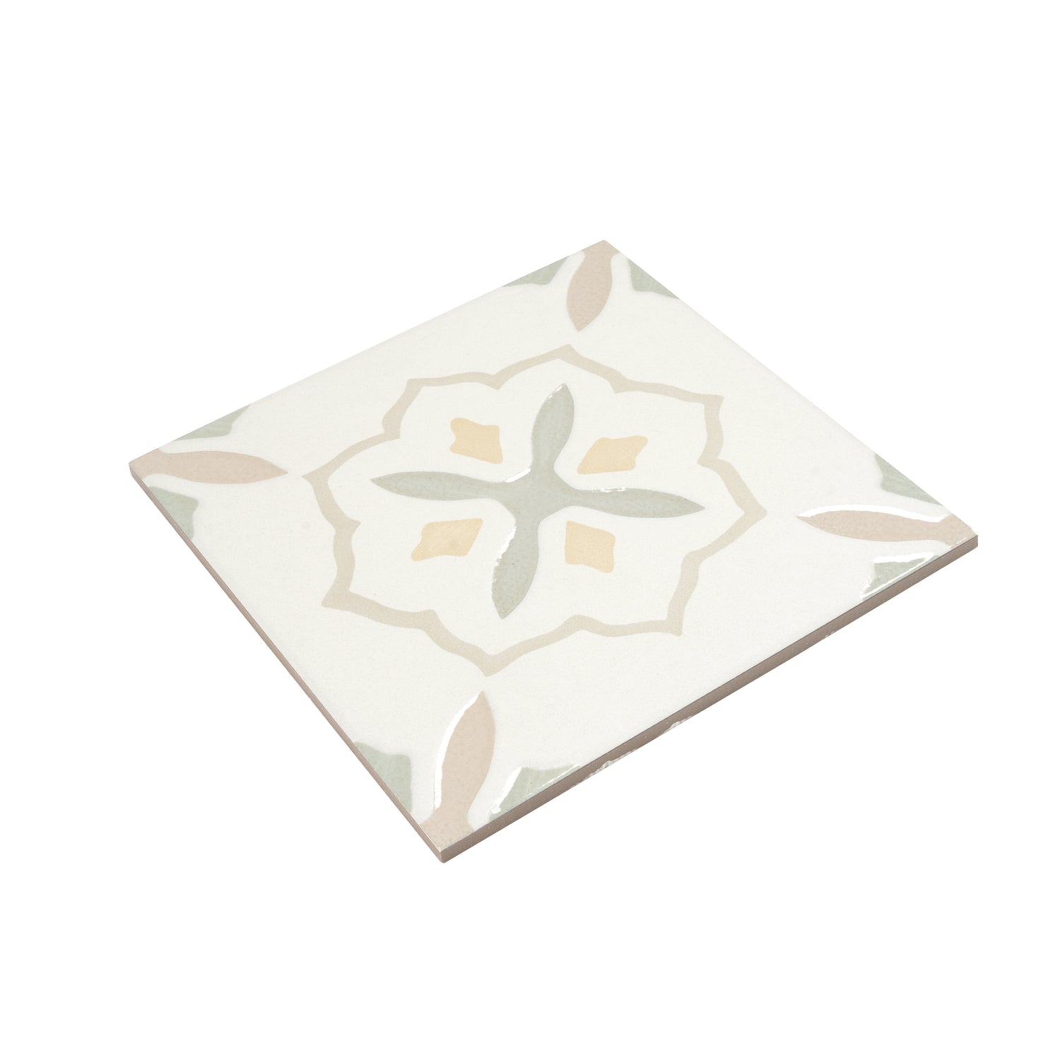 Off-White Yellow 9x9 Matte, Glossy Floral Square Porcelain Tile (13 pack, 6.96 sq ft/case)