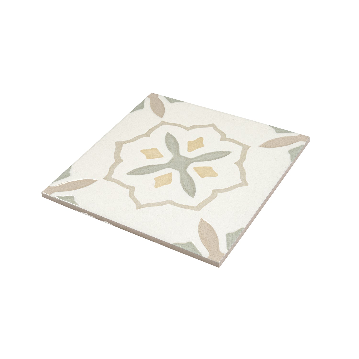 Off-White Yellow 9x9 Matte, Glossy Floral Square Porcelain Tile (13 pack, 6.96 sq ft/case)