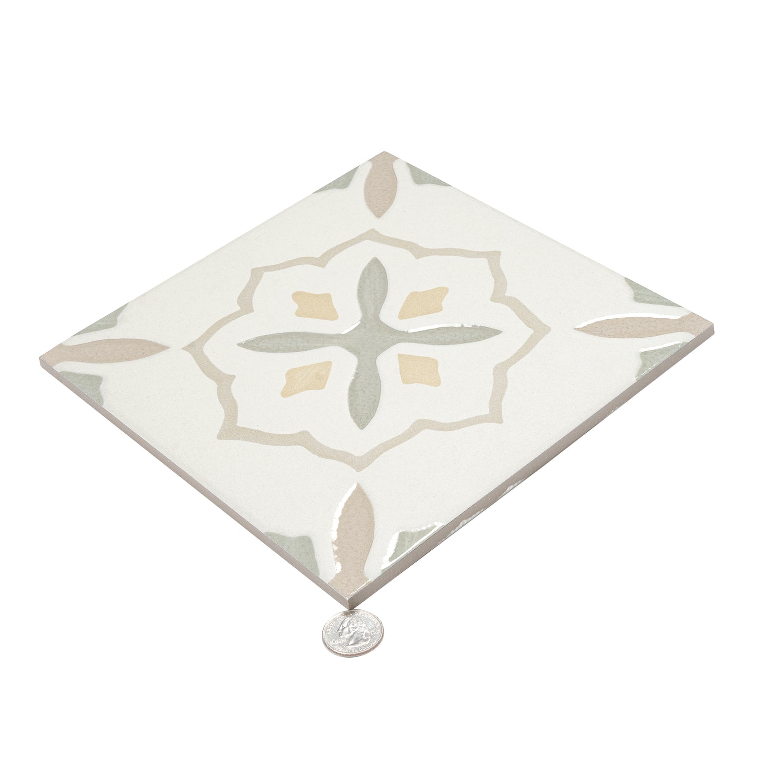Off-White Yellow 9x9 Matte, Glossy Floral Square Porcelain Tile (13 pack, 6.96 sq ft/case)