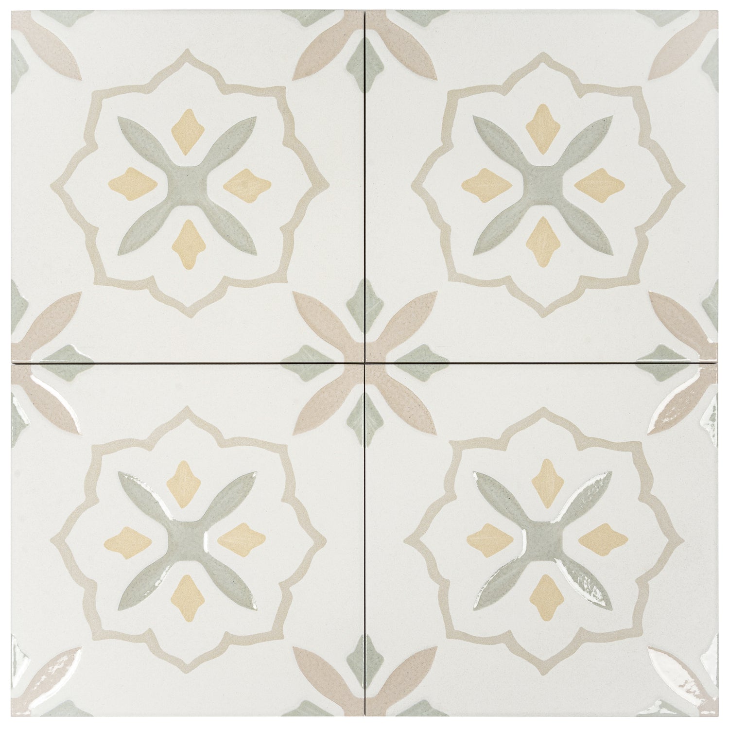 Off-White Yellow 9x9 Matte, Glossy Floral Square Porcelain Tile (13 pack, 6.96 sq ft/case)