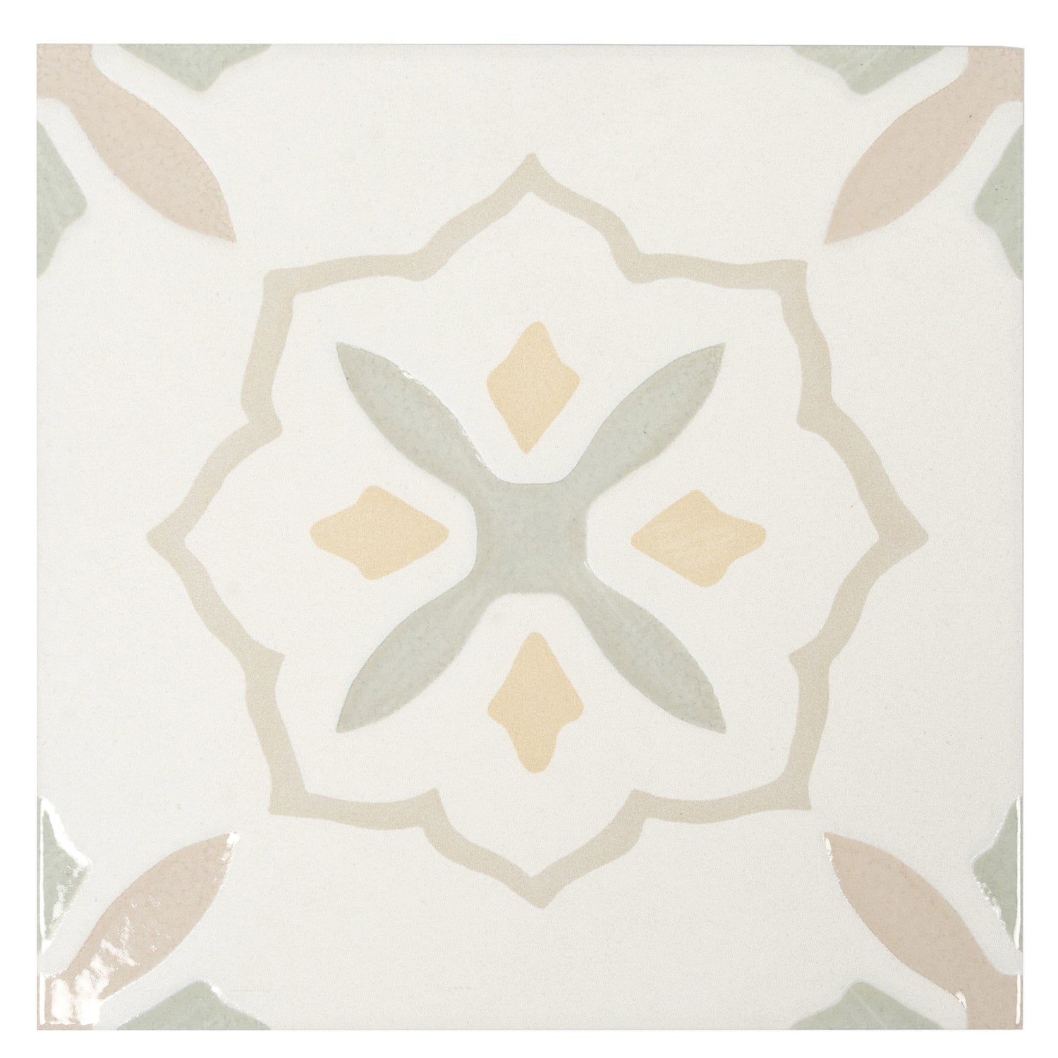 Off-White Yellow 9x9 Matte, Glossy Floral Square Porcelain Tile (13 pack, 6.96 sq ft/case)