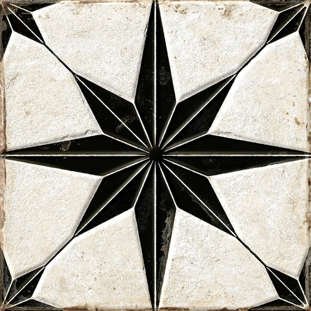 Black White 9x9 Matte-Layer Tech Star Square Porcelain Tile (13 pack, 6.96 sq ft/case)