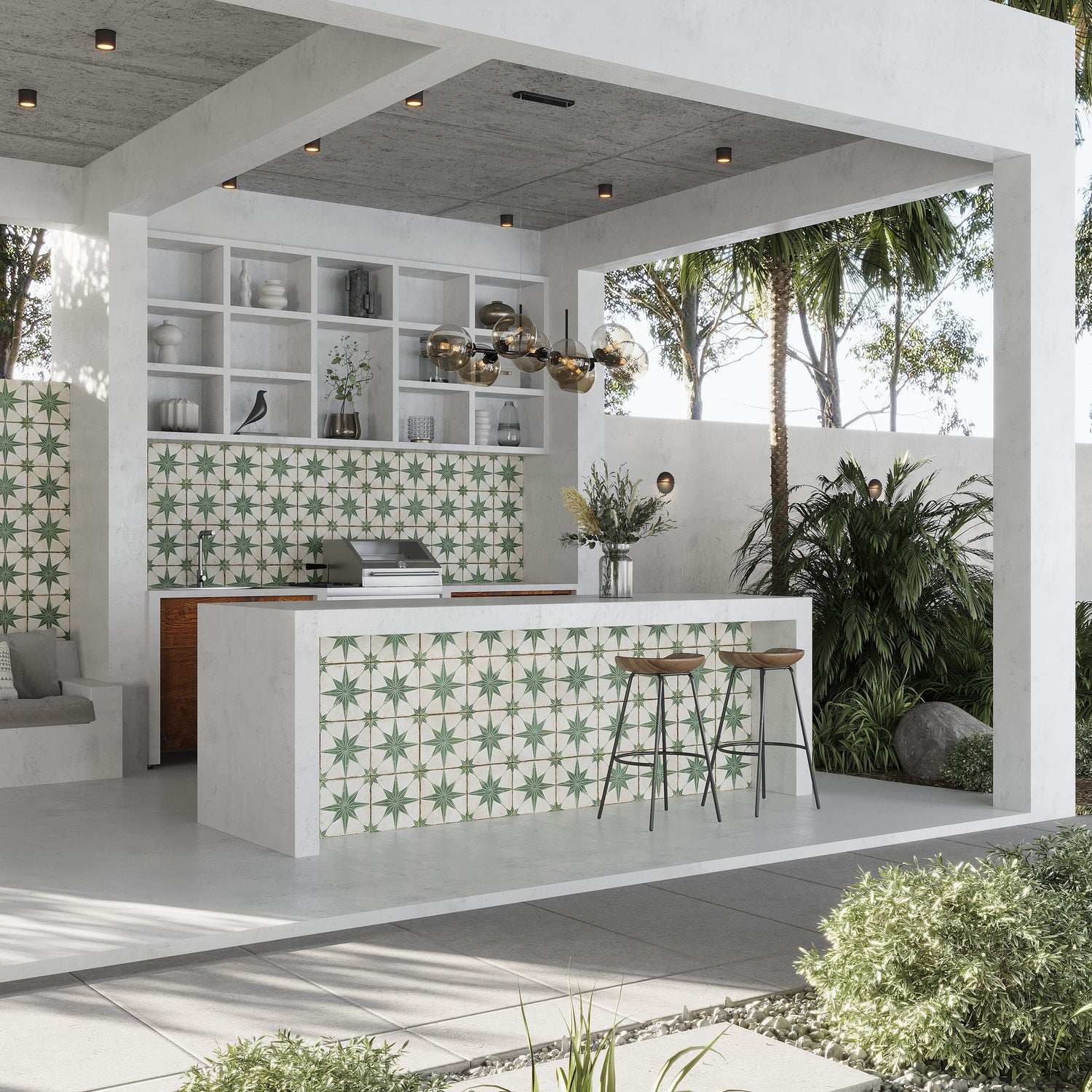 Green White 9x9 Matte-Layer Tech Star Square Porcelain Tile (13 pack, 6.96 sq ft/case)