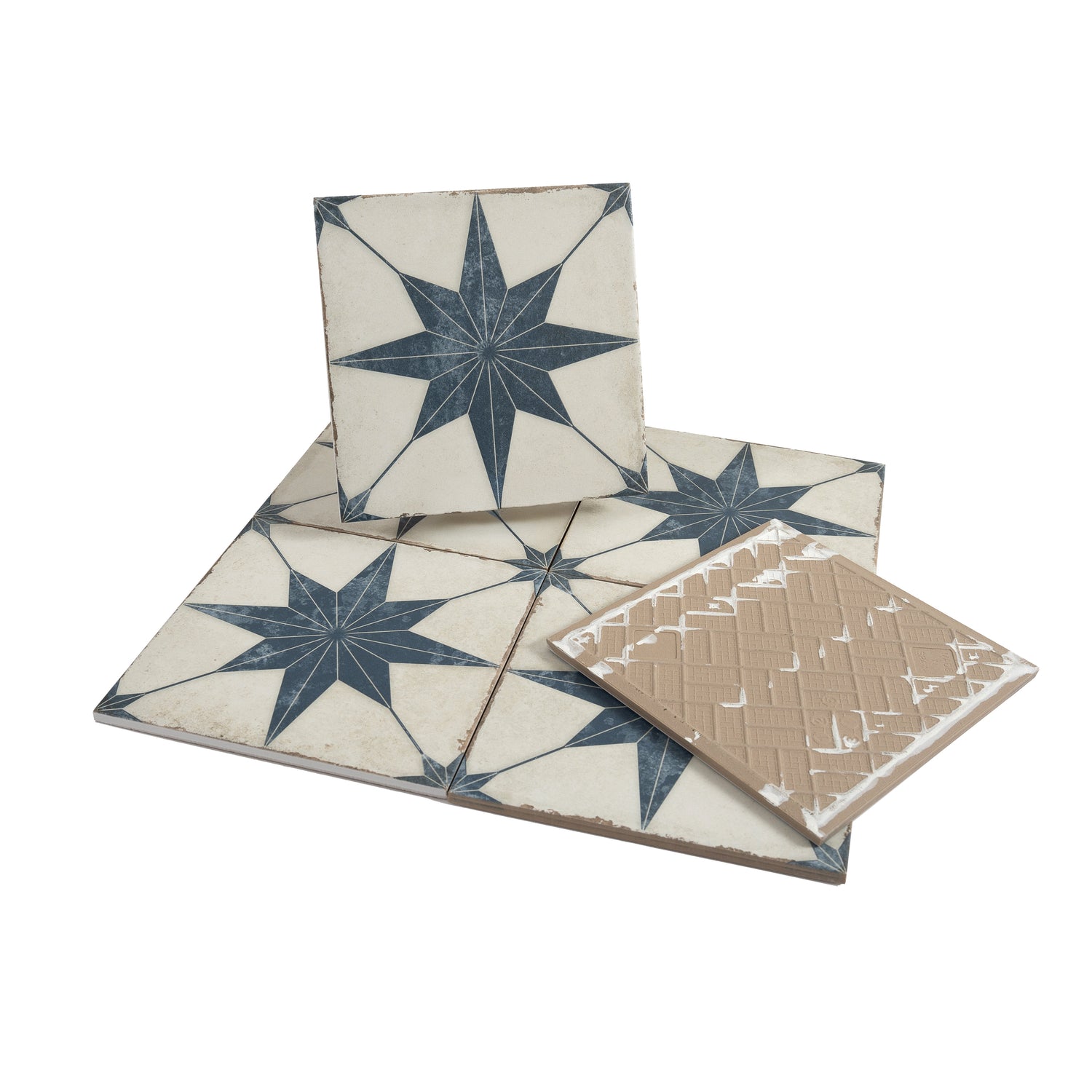 Faenza 8x8 White Navy Porcelain Square Motif Wall and Floor Tile (15 Pack, 6.46 sq ft/case) - Sample