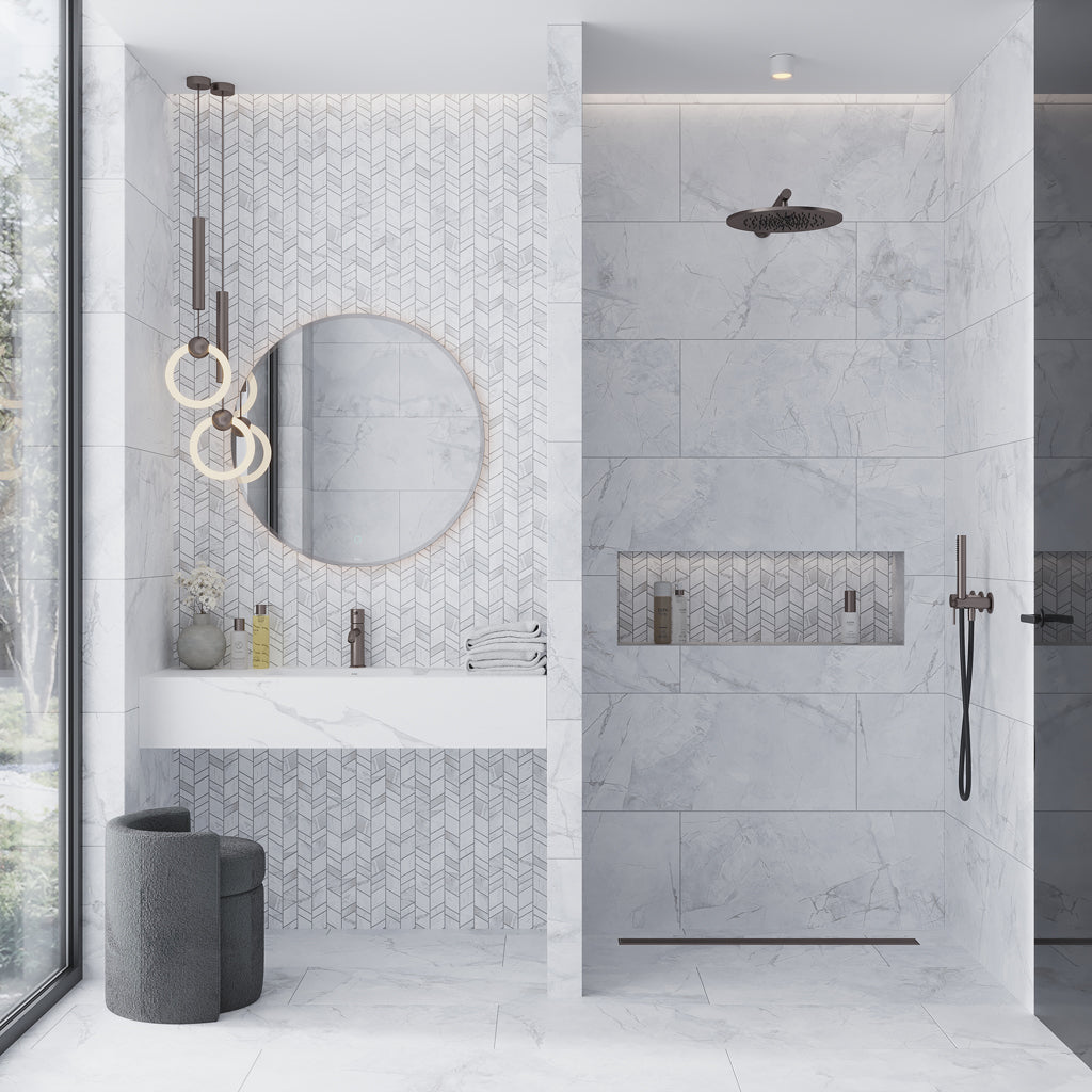 Dove-Gray White 10x12 Matte Chevron Porcelain Mosaic Tile (11 pack, 9.88 sq ft/case)