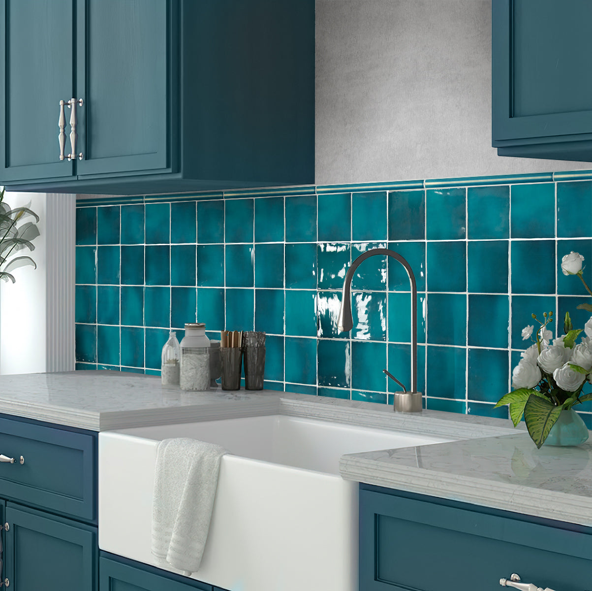 Teal Green 0.5x8 Glossy Ceramic Pencil Tile Trim (10 pack, 0.3 sq ft/case)