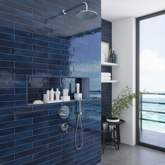 Navy Blue 0.5x8 Glossy Ceramic Pencil Tile Trim (10 pack, 0.3 sq ft/case) - Sample