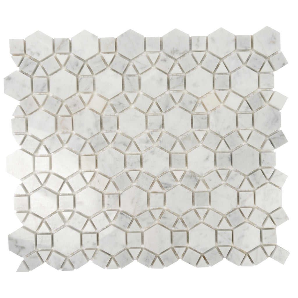Cotton White 11x13 Polished Multi-shaped Marble Mosaic Tile (5 pack, 4.85 sq ft/case) - Sample