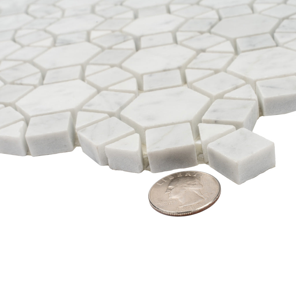 Cotton White 11x13 Polished Multi-shaped Marble Mosaic Tile (5 pack, 4.85 sq ft/case) - Sample