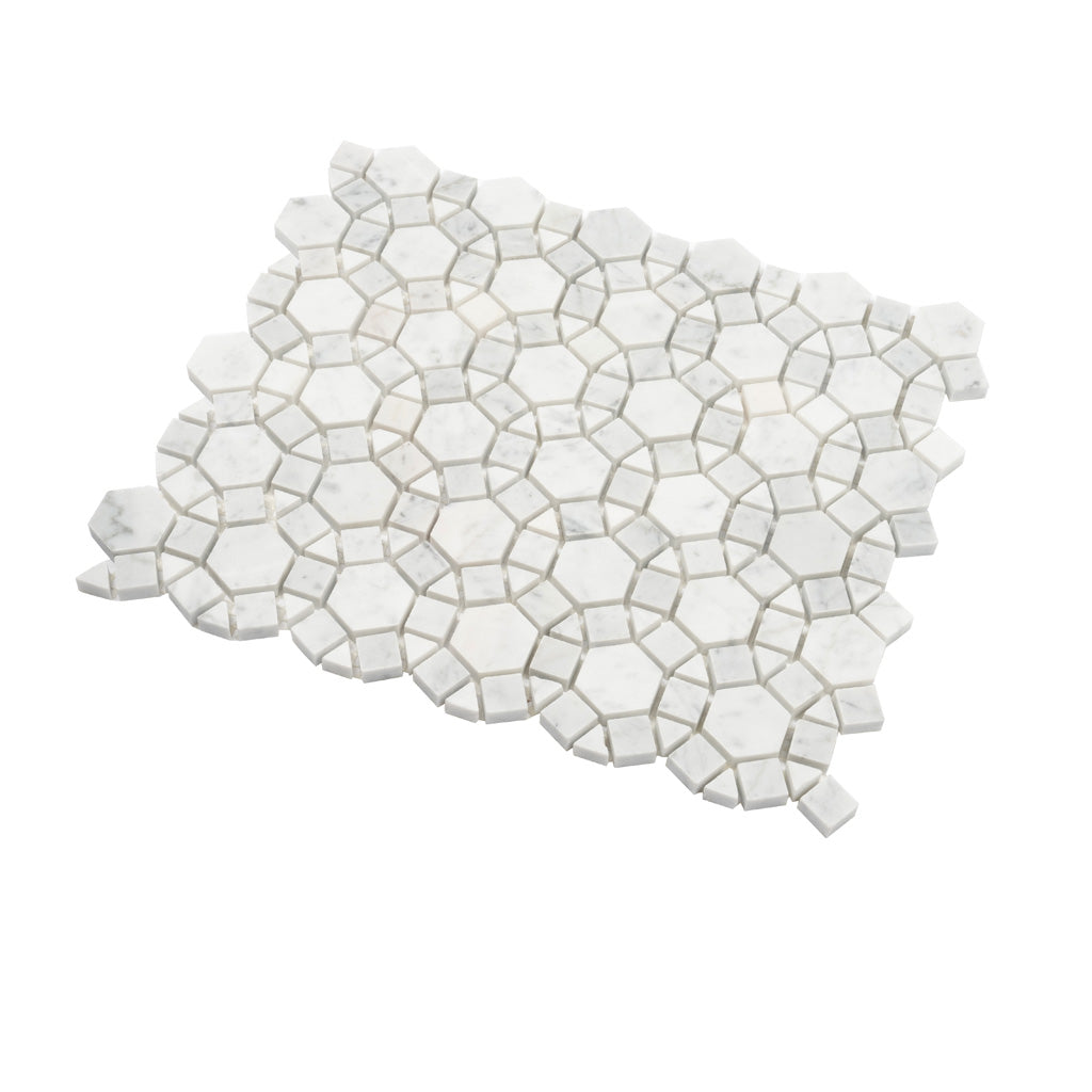 Cotton White 11x13 Polished Multi-shaped Marble Mosaic Tile (5 pack, 4.85 sq ft/case) - Sample