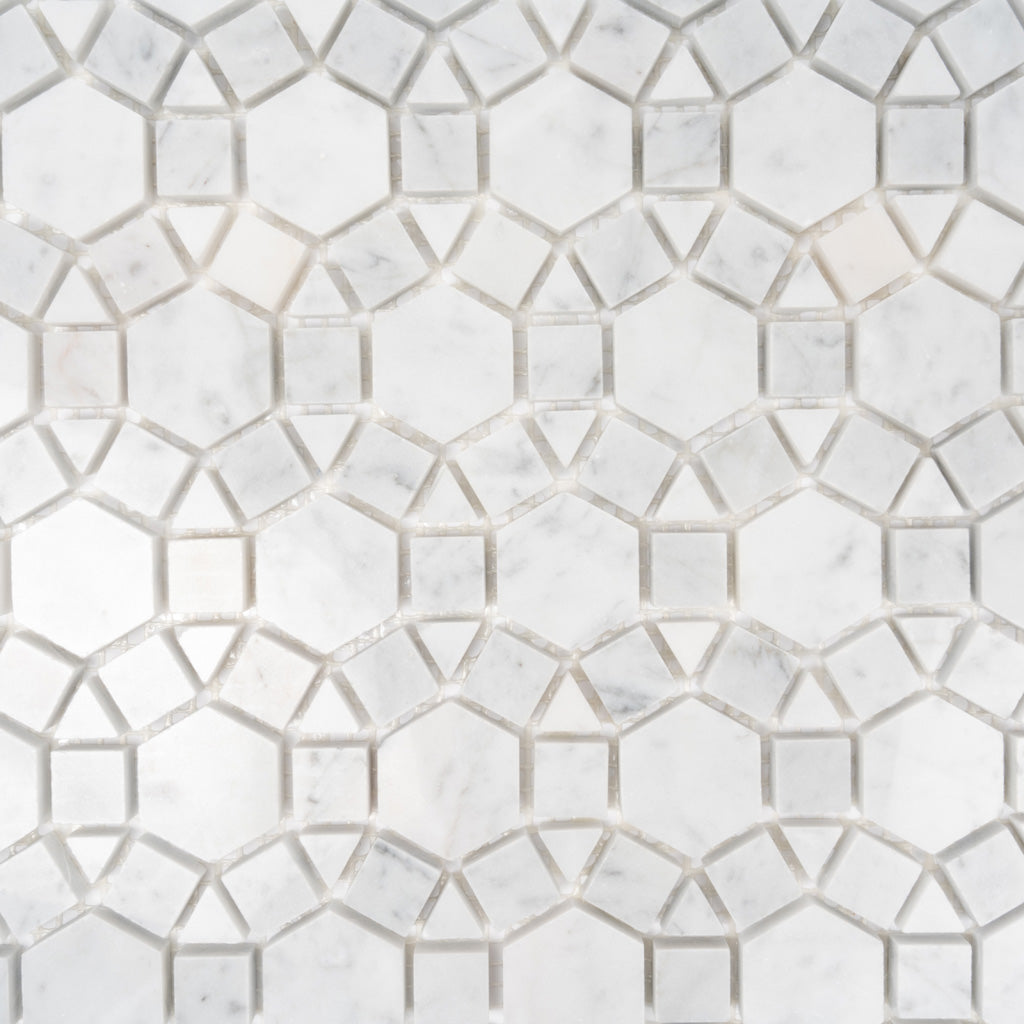 Cotton White 11x13 Polished Multi-shaped Marble Mosaic Tile (5 pack, 4.85 sq ft/case) - Sample