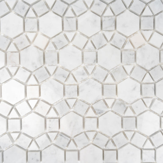 Cotton White 11x13 Polished Multi-shaped Marble Mosaic Tile (5 pack, 4.85 sq ft/case) - Sample