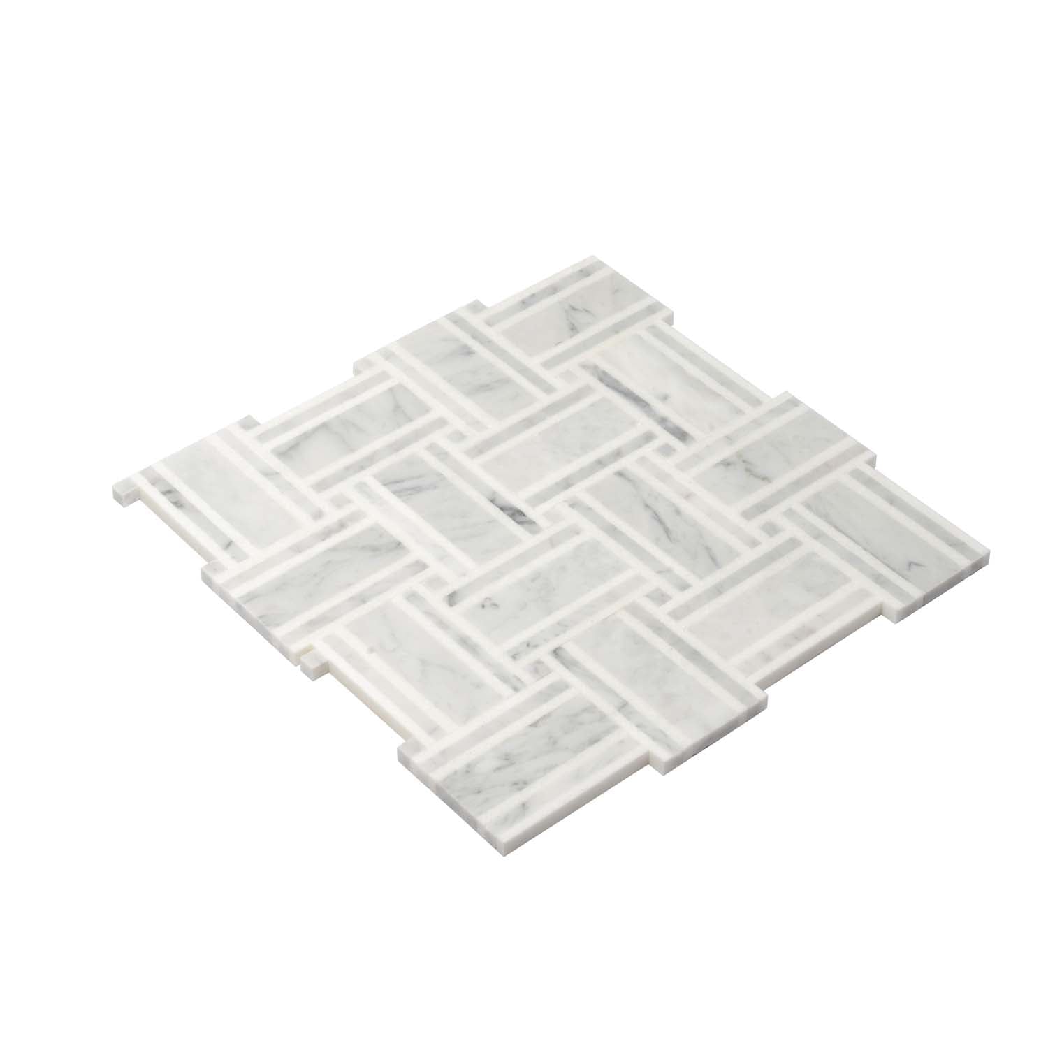 White Gray 12x12 Polished Basketweave Marble Mosaic Tile (5 pack, 4.83 sq ft/case) - Sample