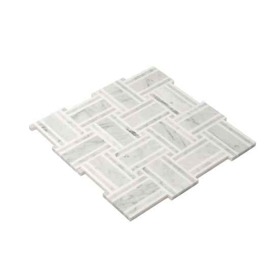 White Gray 12x12 Polished Basketweave Marble Mosaic Tile (5 pack, 4.83 sq ft/case) - Sample