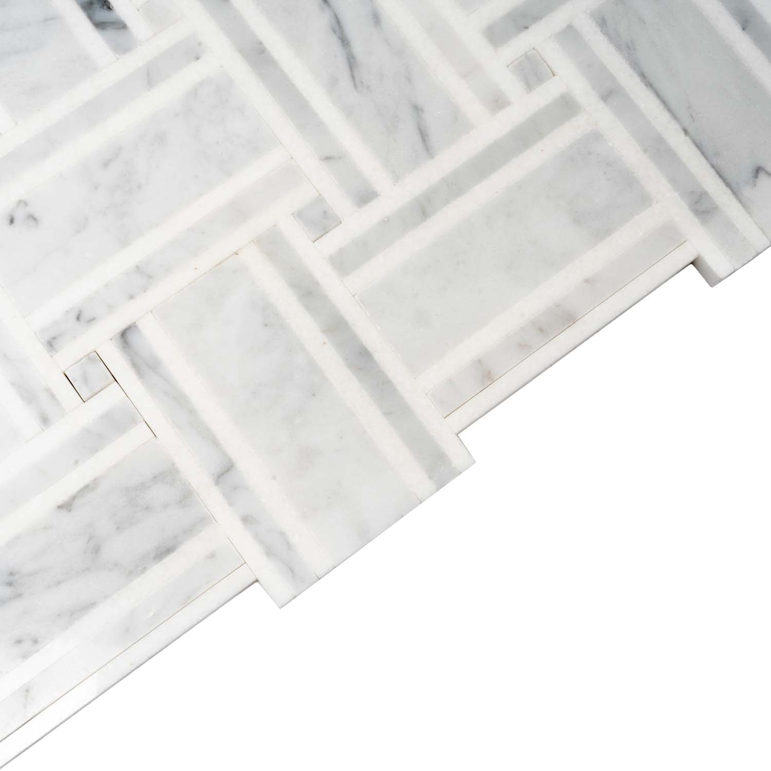 White Gray 12x12 Polished Basketweave Marble Mosaic Tile (5 pack, 4.83 sq ft/case) - Sample