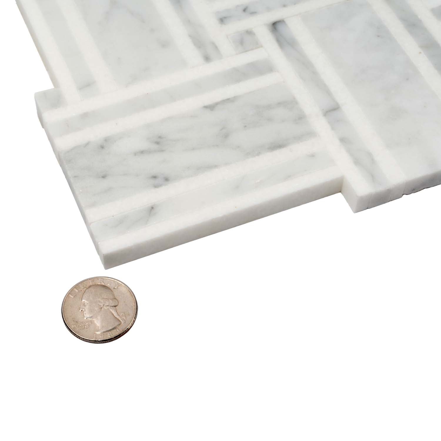 White Gray 12x12 Polished Basketweave Marble Mosaic Tile (5 pack, 4.83 sq ft/case) - Sample