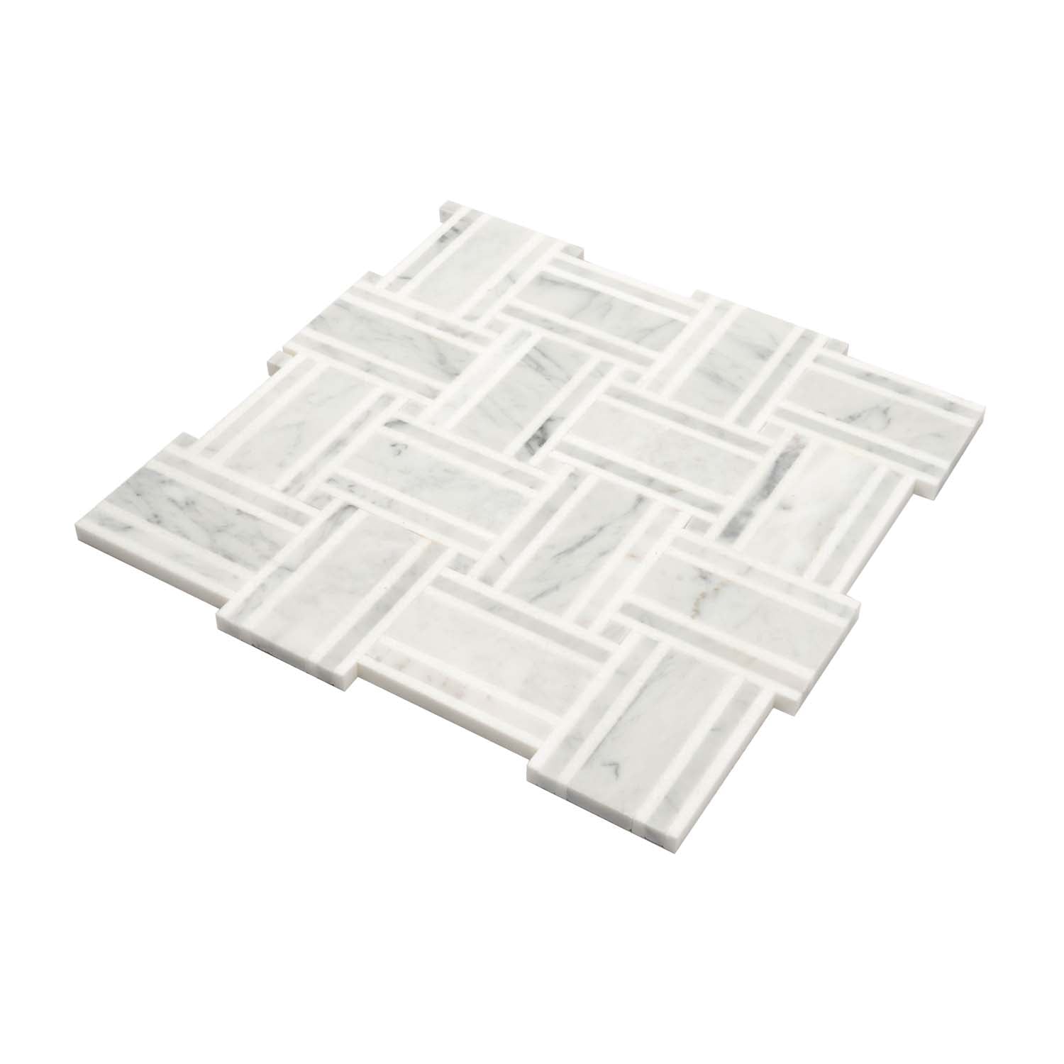 White Gray 12x12 Polished Basketweave Marble Mosaic Tile (5 pack, 4.83 sq ft/case) - Sample