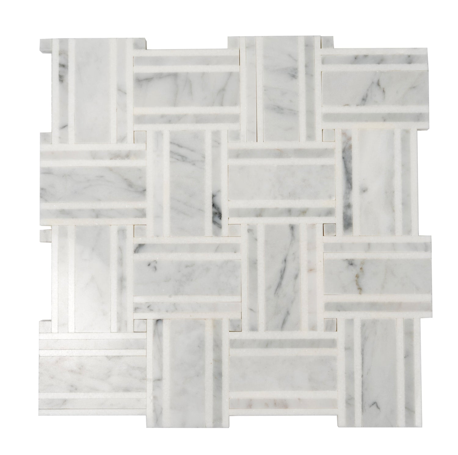 White Gray 12x12 Polished Basketweave Marble Mosaic Tile (5 pack, 4.83 sq ft/case) - Sample