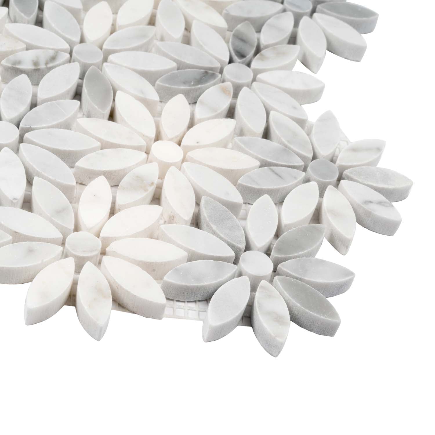 White Gray 11x12 Polished Multi-shaped Marble Mosaic Tile (5 pack, 4.46 sq ft/case) - Sample