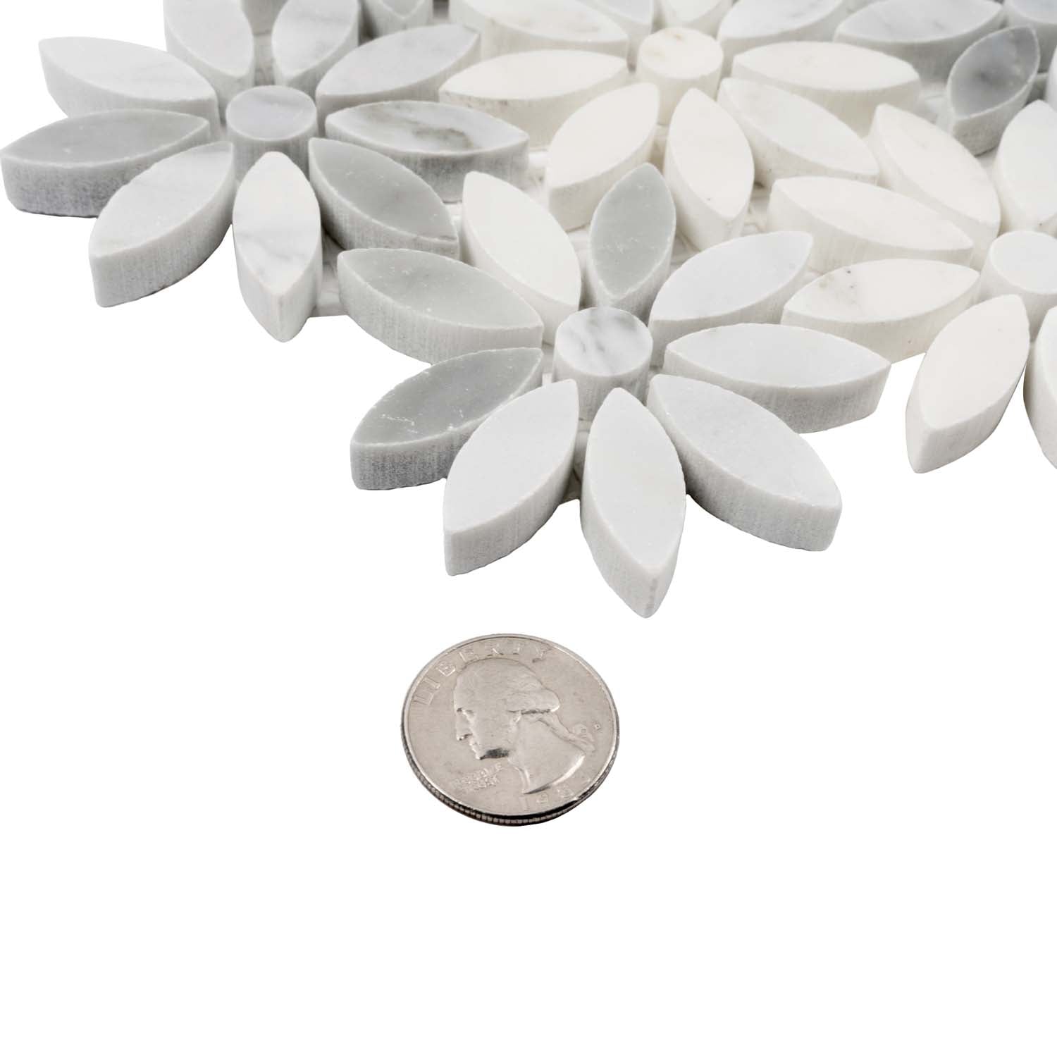 White Gray 11x12 Polished Multi-shaped Marble Mosaic Tile (5 pack, 4.46 sq ft/case) - Sample