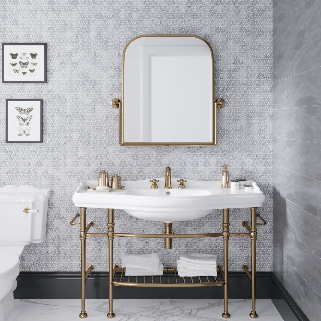 White Gray 11x12 Polished Multi-shaped Marble Mosaic Tile (5 pack, 4.46 sq ft/case) - Sample