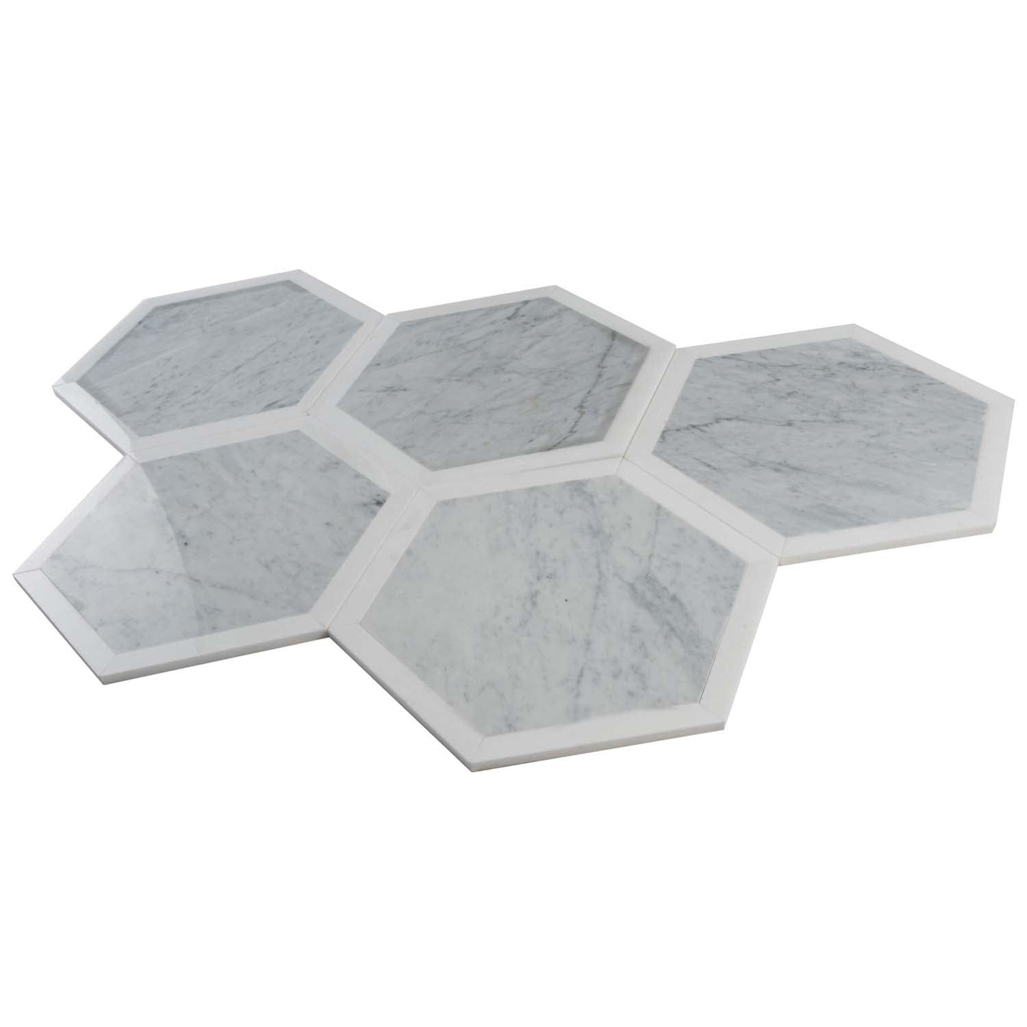 White Gray 12x12 Polished Hexagon Marble Mosaic Tile (5 pack, 4.3 sq ft/case) - Sample