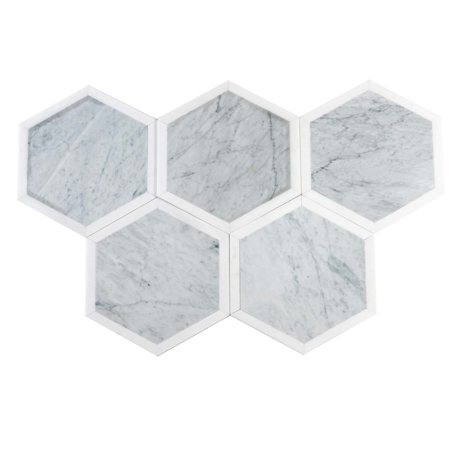 White Gray 12x12 Polished Hexagon Marble Mosaic Tile (5 pack, 4.3 sq ft/case) - Sample