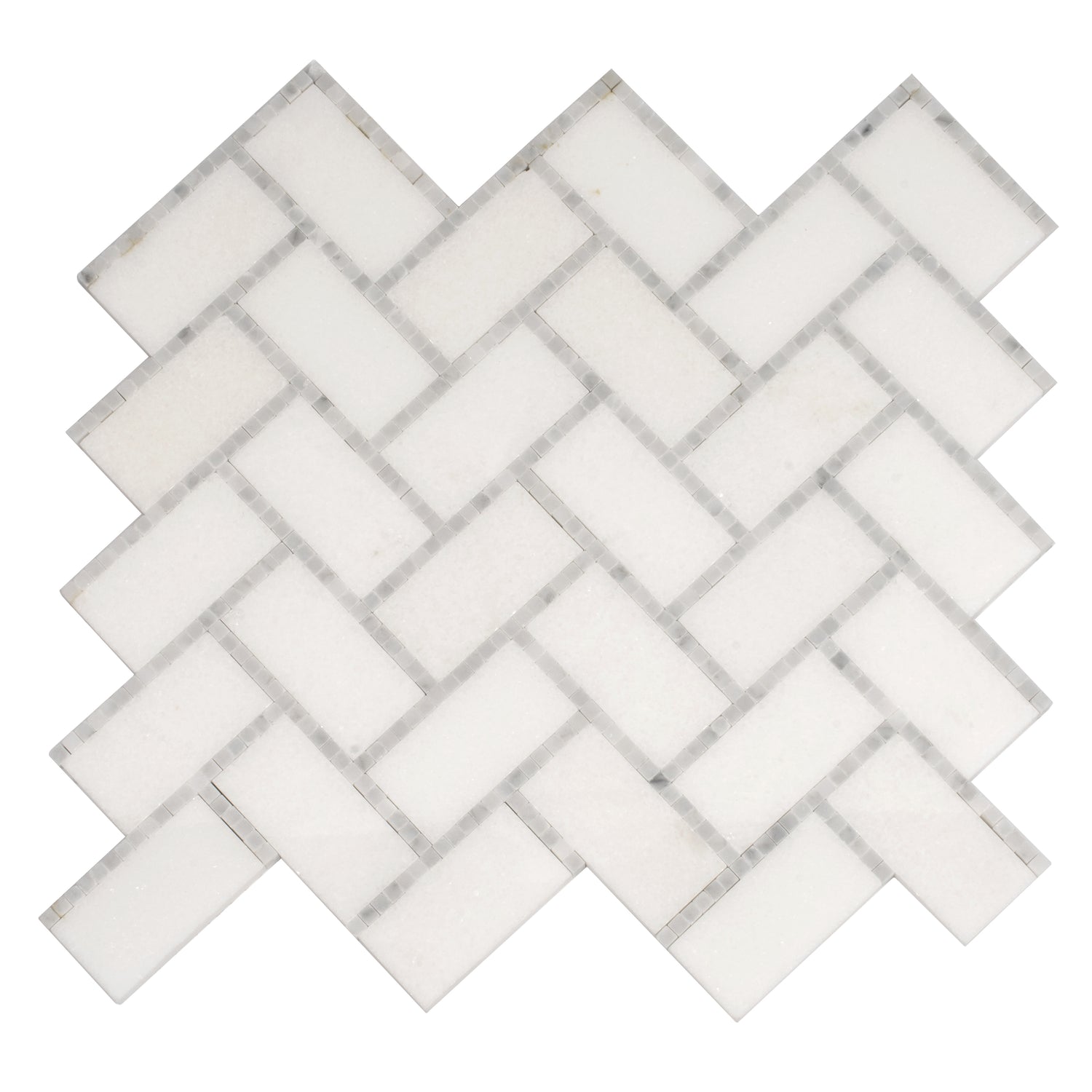 White  9.8x10.8 Polished Herringbone Marble Mosaic Tile (5 pack, 3.68 sq ft/case) - Sample