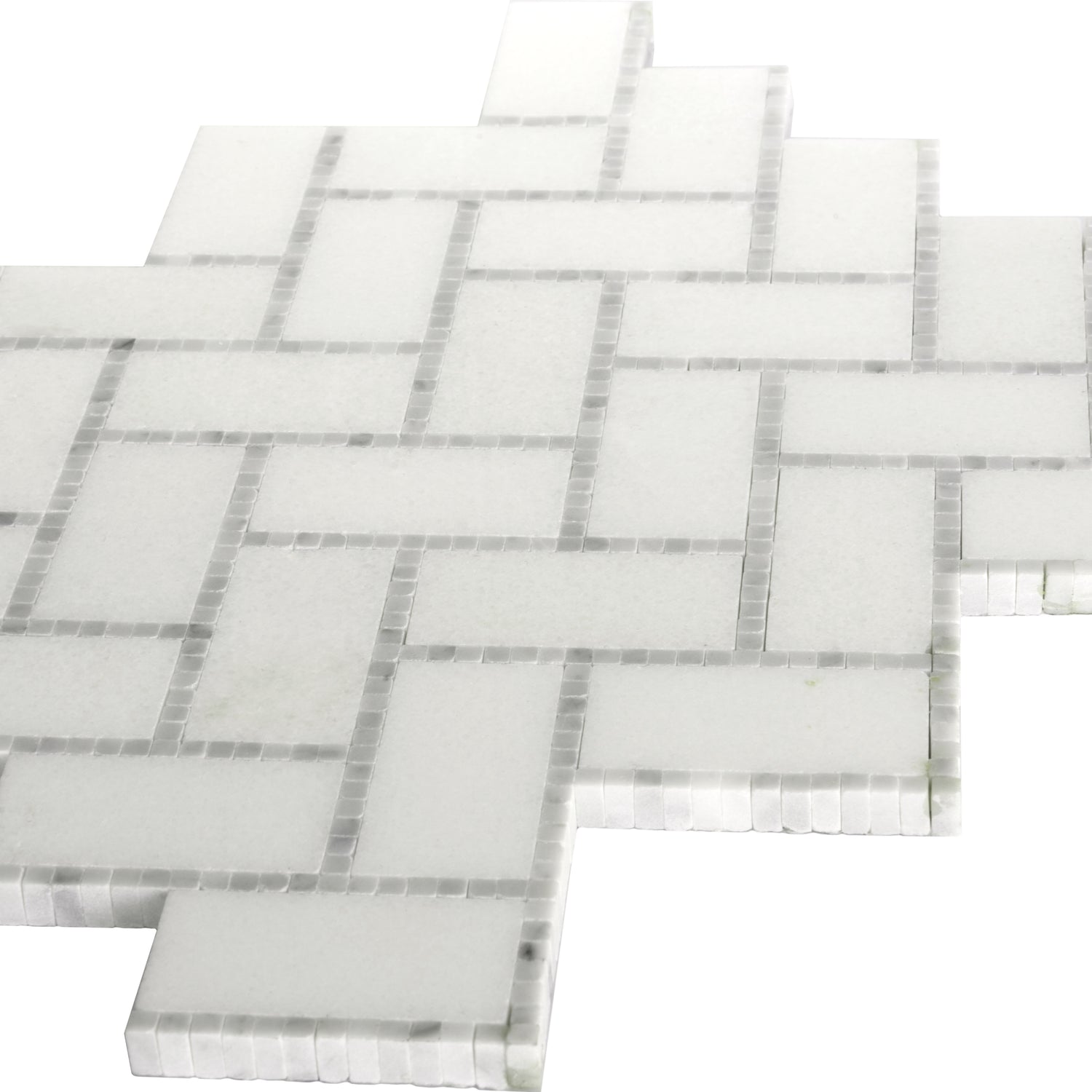 White  9.8x10.8 Polished Herringbone Marble Mosaic Tile (5 pack, 3.68 sq ft/case) - Sample