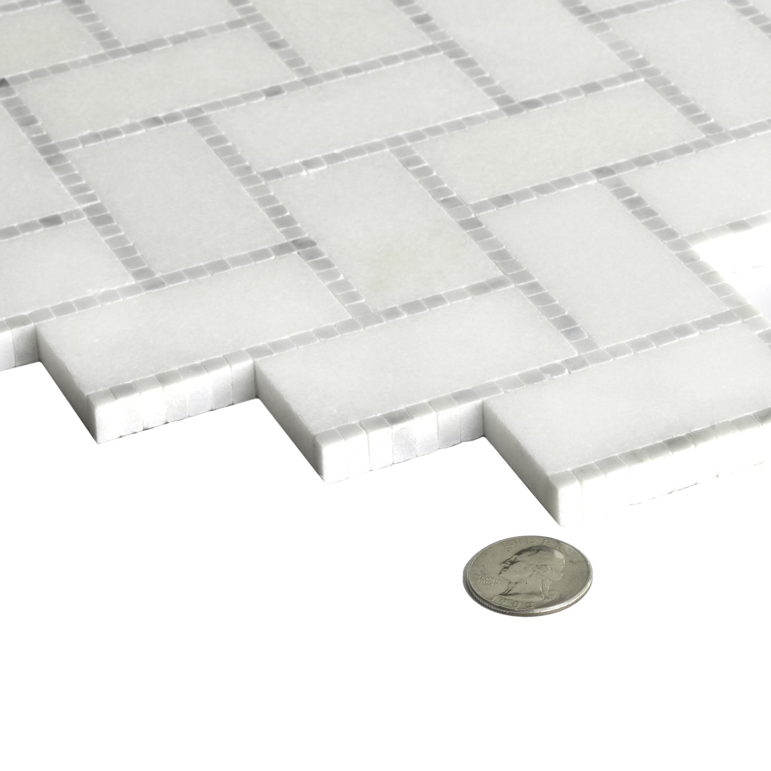 White  9.8x10.8 Polished Herringbone Marble Mosaic Tile (5 pack, 3.68 sq ft/case) - Sample