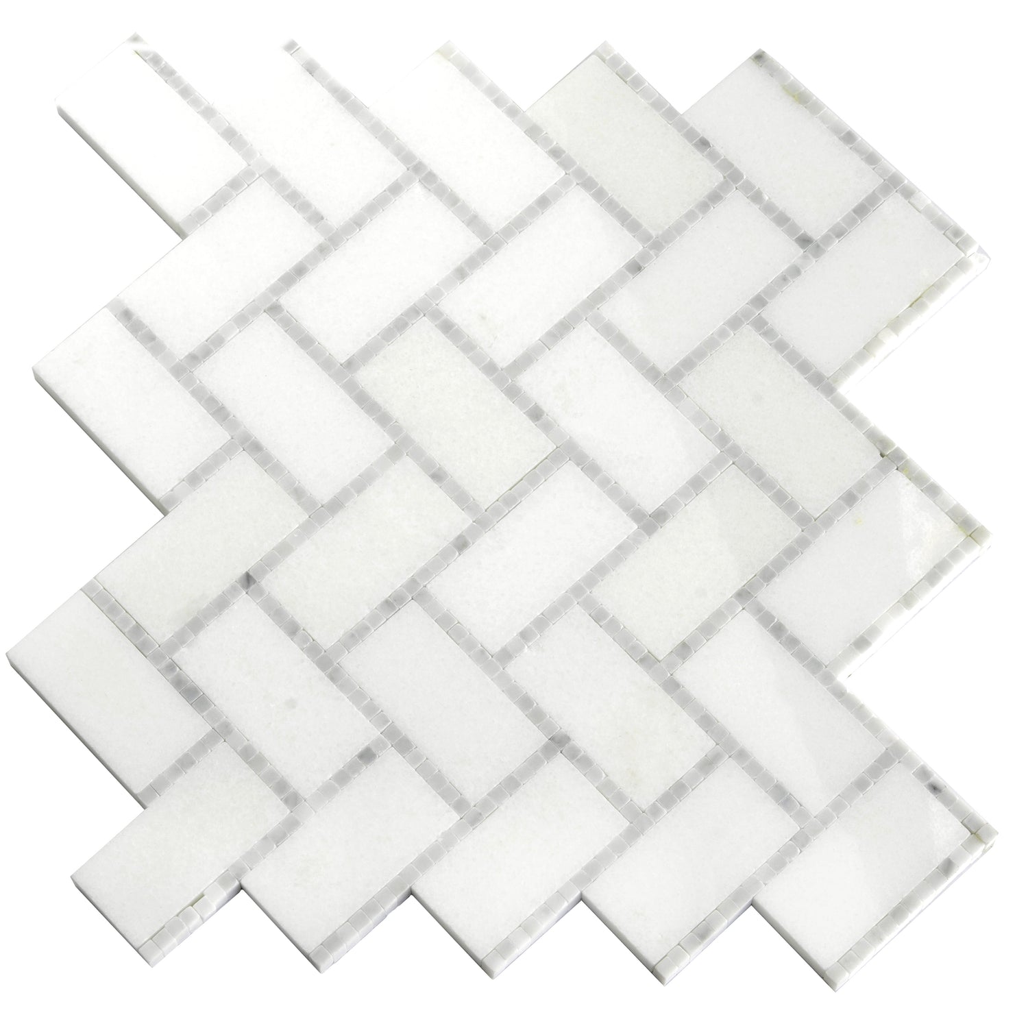 White  9.8x10.8 Polished Herringbone Marble Mosaic Tile (5 pack, 3.68 sq ft/case) - Sample