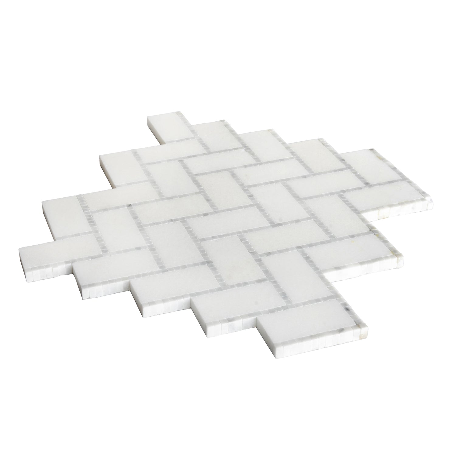 White  9.8x10.8 Polished Herringbone Marble Mosaic Tile (5 pack, 3.68 sq ft/case) - Sample